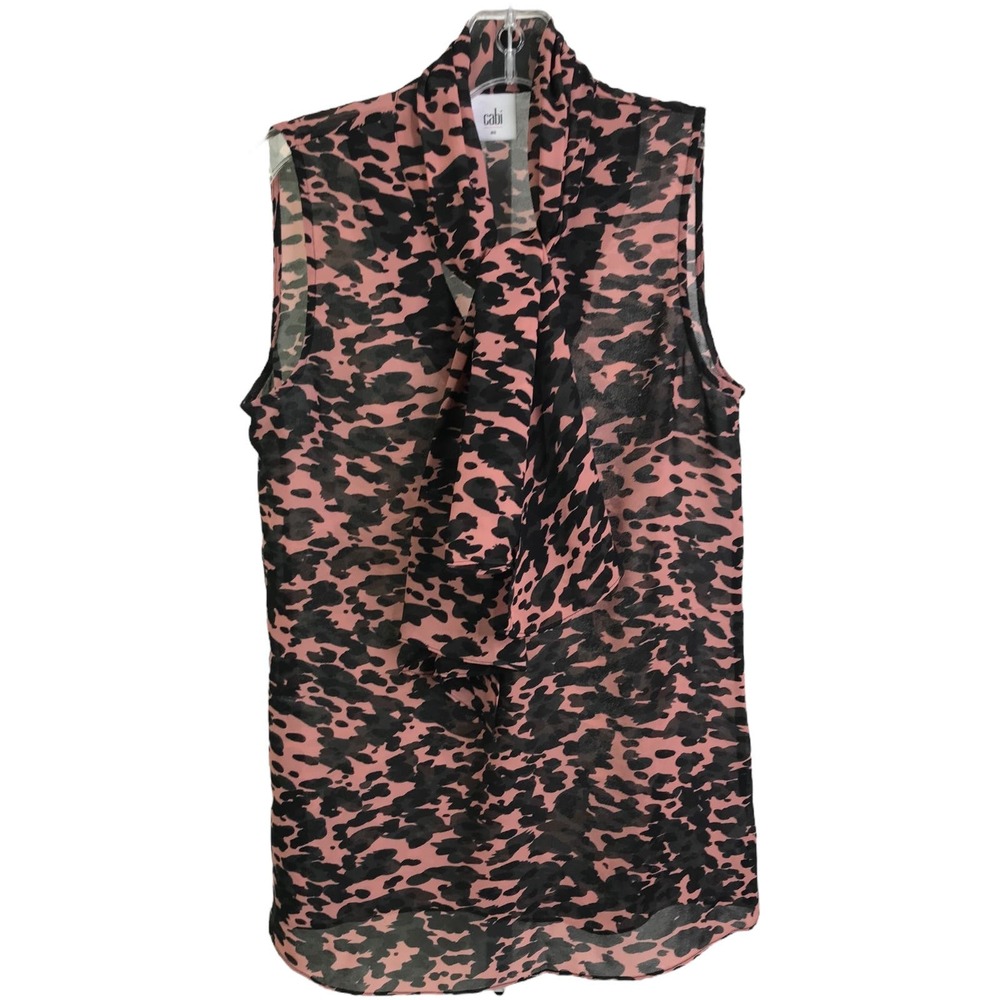 CAbi Women's Blouse Sleeveless Shirt Pink Camo Sash Knot Tie Pullover Sheer XS